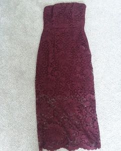 LULUS lace burgundy strapless dress